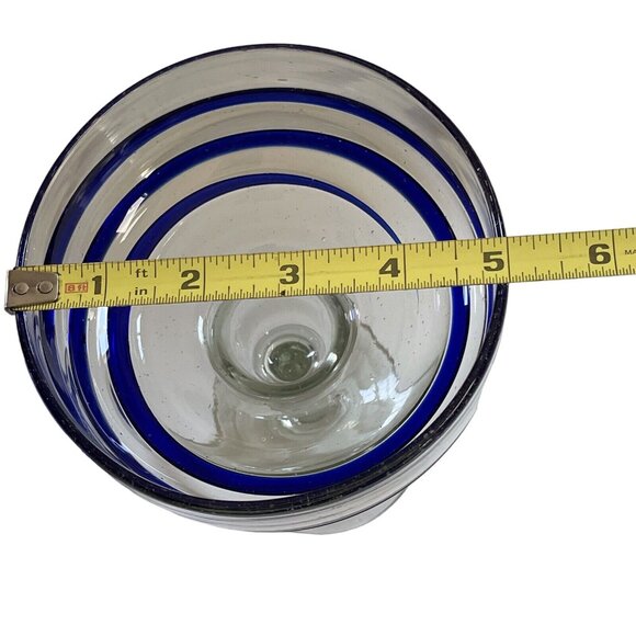 Set of 2 heavy Margarita glasses unbranded clear blue swirl hand blown 7” tall - Picture 6 of 6